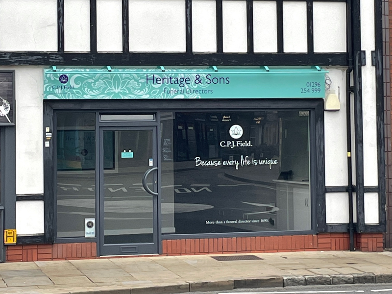 Photo showing the exterior of the Aylesbury Central funeral home for CPJ Field.